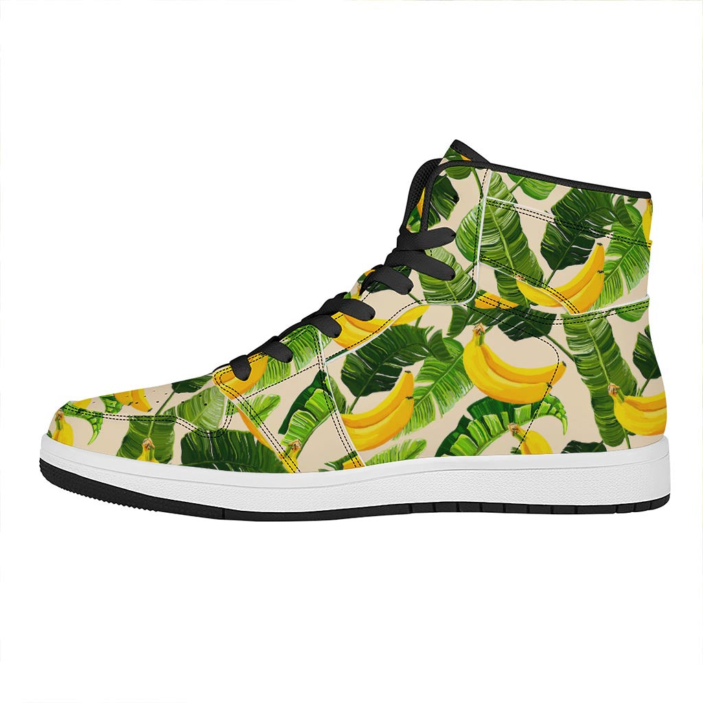 Aloha Banana Pattern Print High Top Leather Sneakers