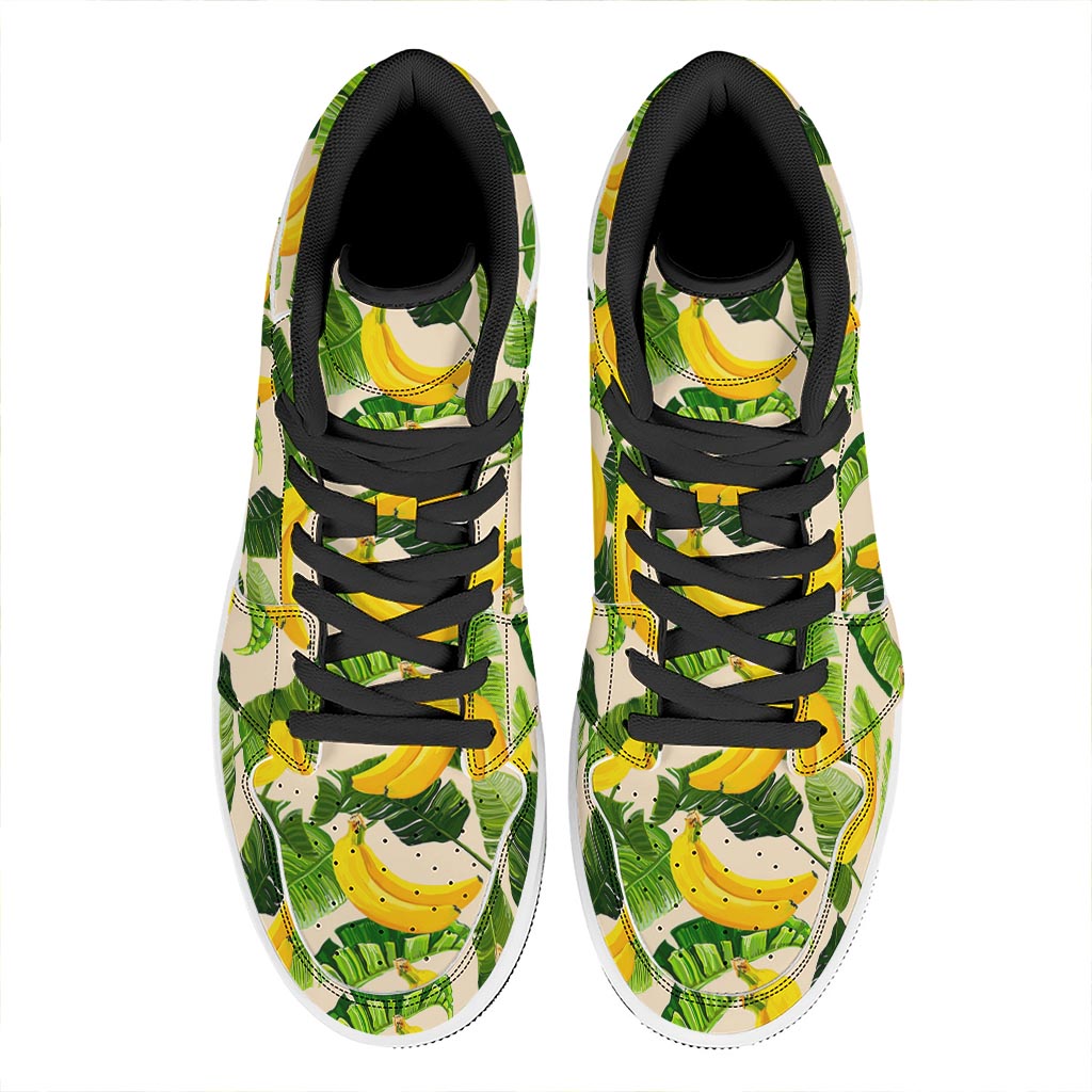 Aloha Banana Pattern Print High Top Leather Sneakers