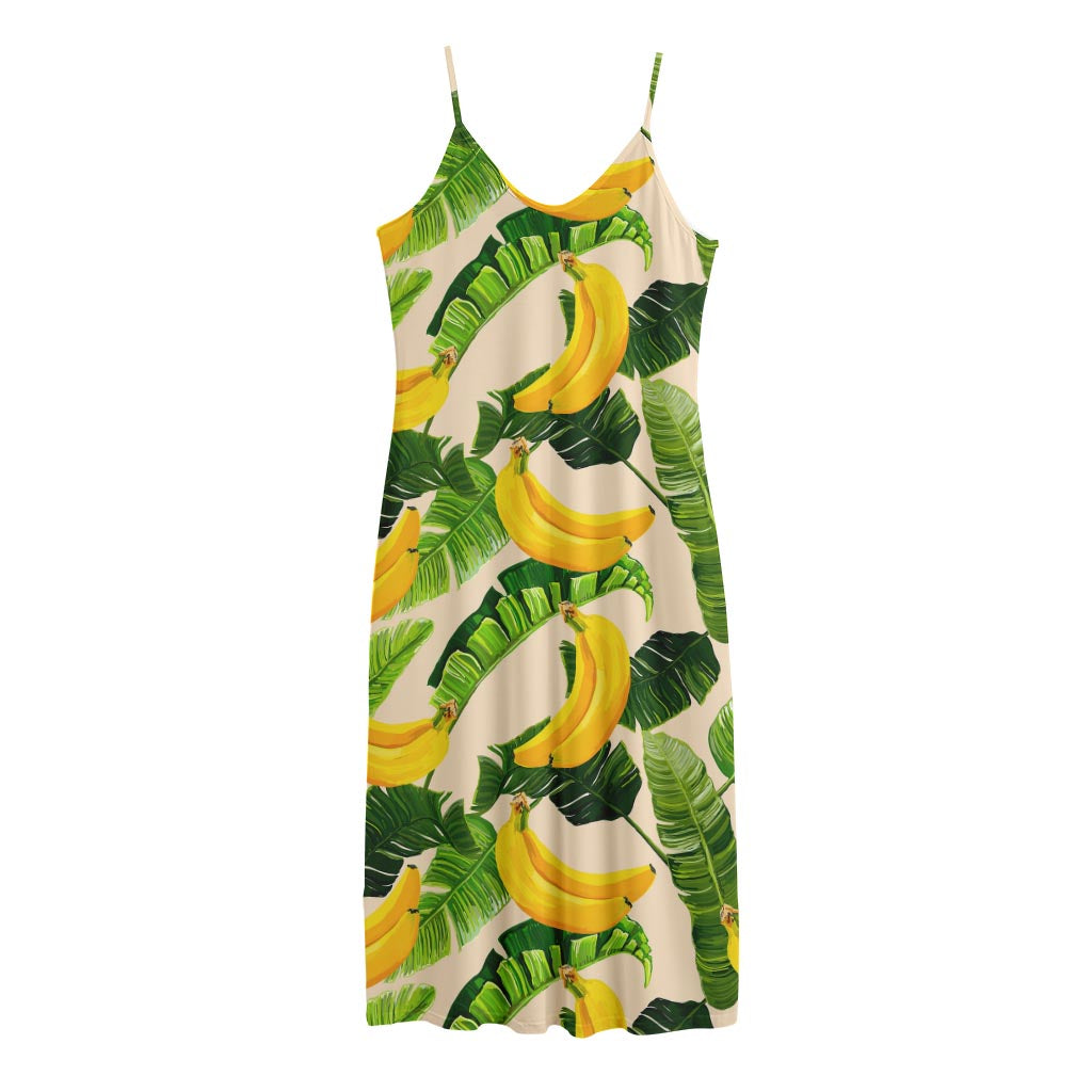 Aloha Banana Pattern Print Jersey Midi Cami Dress