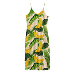 Aloha Banana Pattern Print Jersey Midi Cami Dress