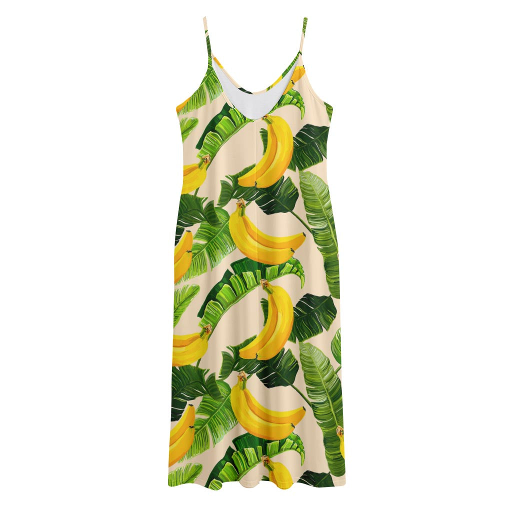Aloha Banana Pattern Print Jersey Midi Cami Dress