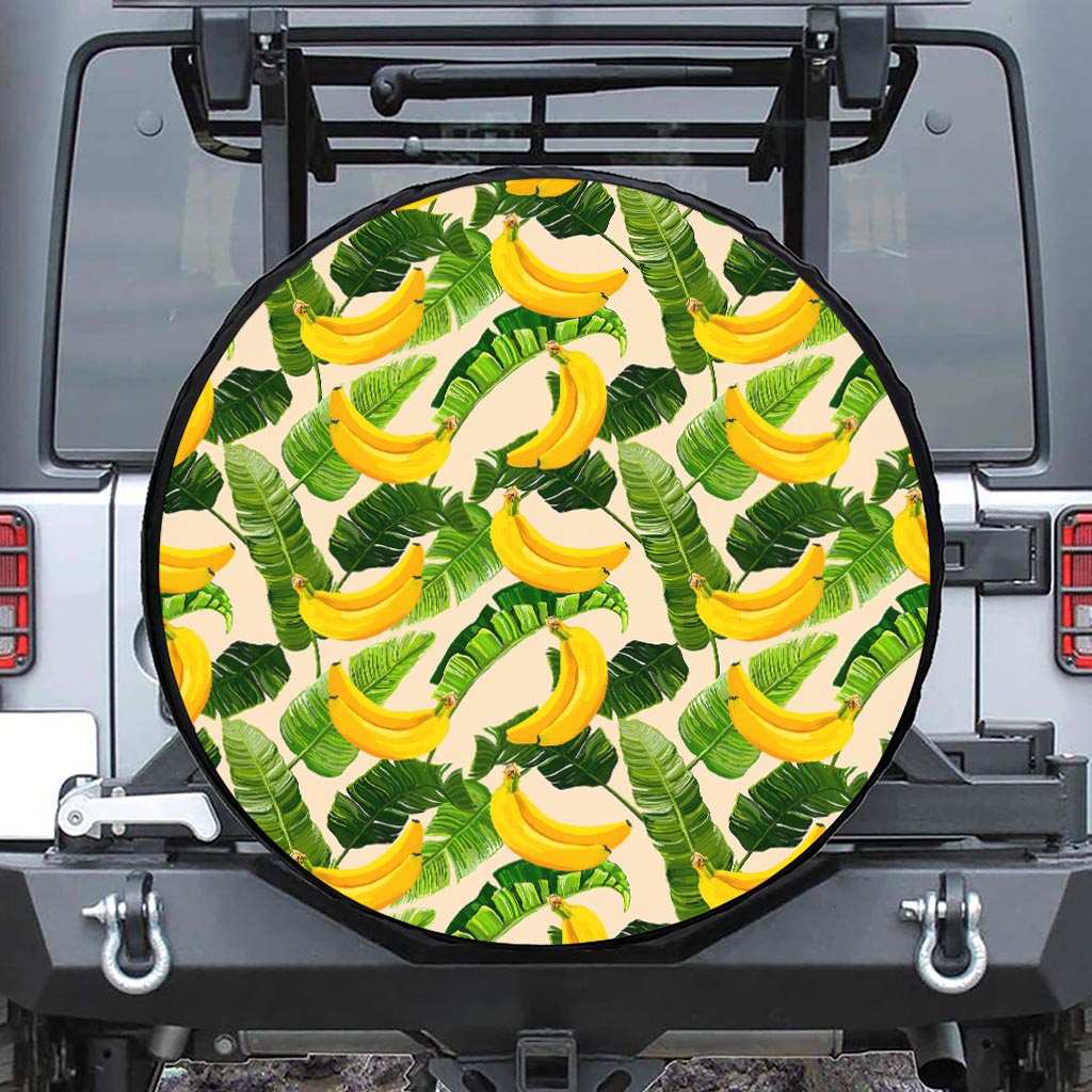 Aloha Banana Pattern Print Leather Spare Tire Cover