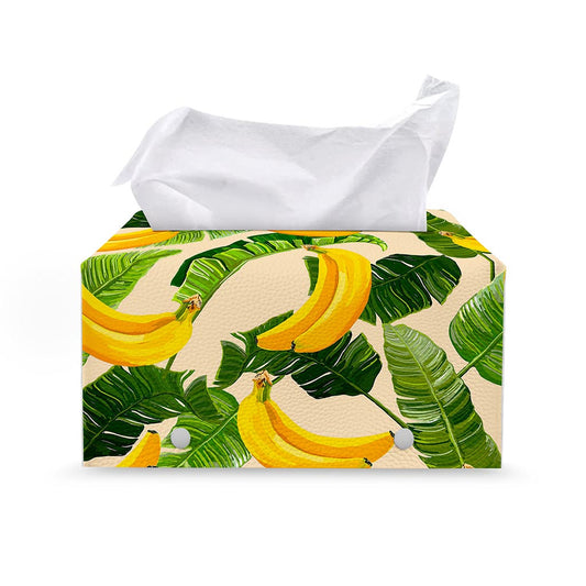 Aloha Banana Pattern Print Leather Tissue Box Cover