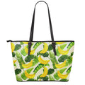 Aloha Banana Pattern Print Leather Tote Bag With Zipper