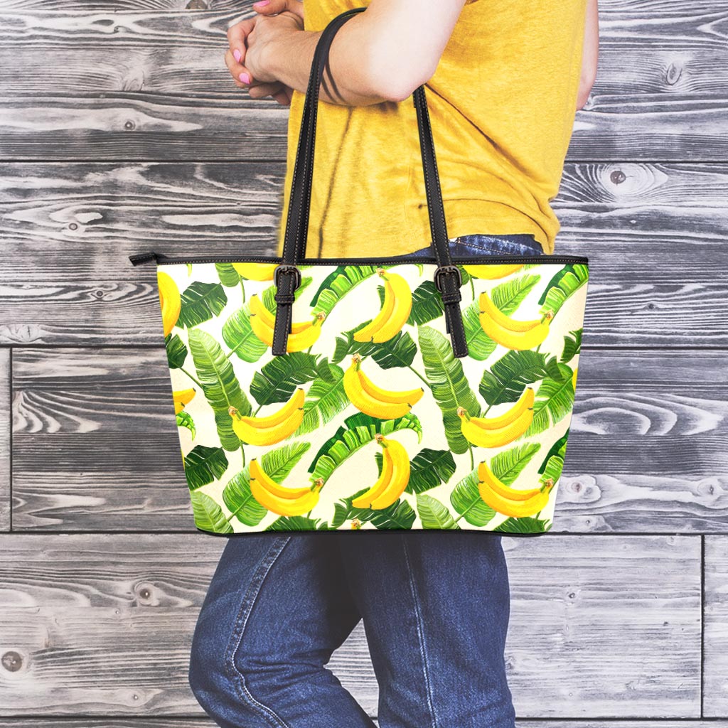 Aloha Banana Pattern Print Leather Tote Bag