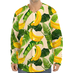 Aloha Banana Pattern Print Long Sleeve Baseball Jersey