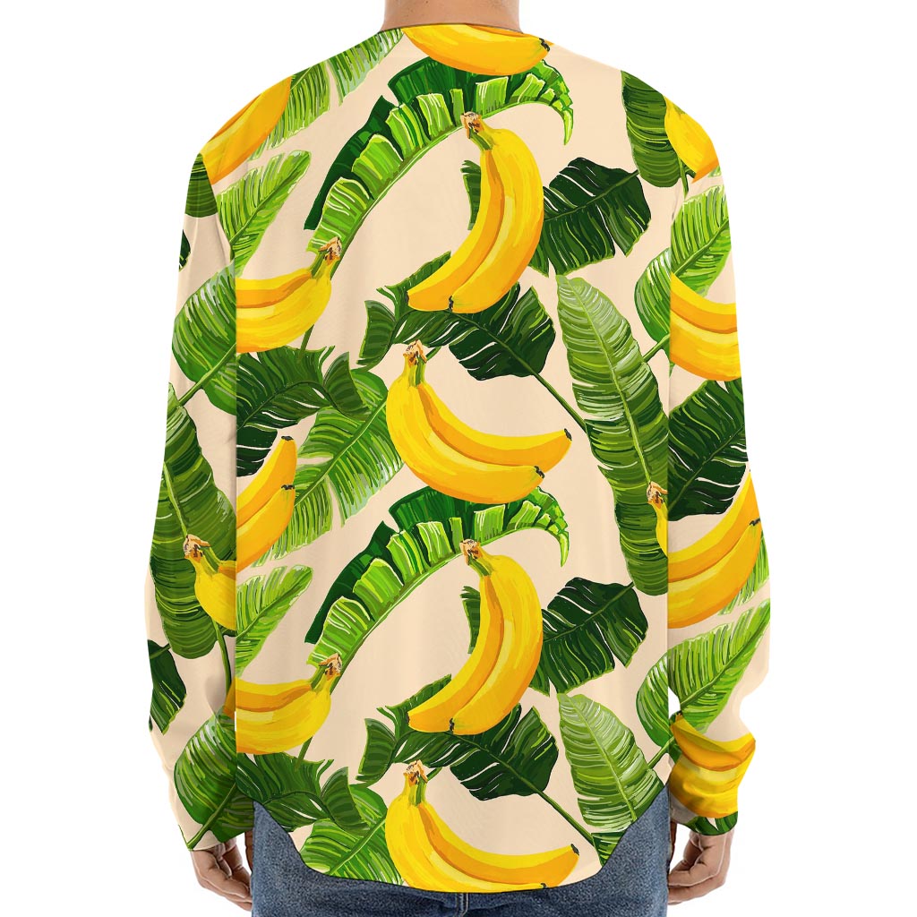 Aloha Banana Pattern Print Long Sleeve Baseball Jersey