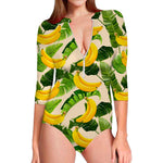 Aloha Banana Pattern Print Long Sleeve Swimsuit