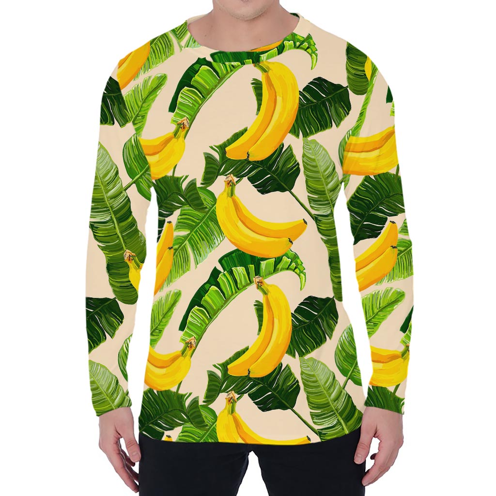 Aloha Banana Pattern Print Men's Long Sleeve T-Shirt