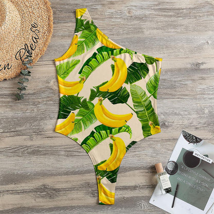 Aloha Banana Pattern Print One Shoulder Bodysuit