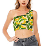Aloha Banana Pattern Print One Shoulder Crop Top