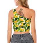 Aloha Banana Pattern Print One Shoulder Crop Top
