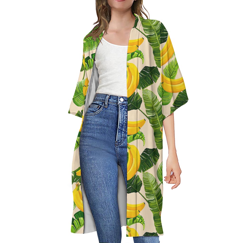 Aloha Banana Pattern Print Open Front Beach Cover Up