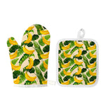 Aloha Banana Pattern Print Oven Mitt And Pot Holder Set
