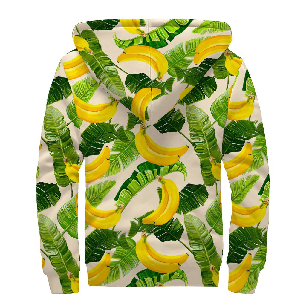 Aloha Banana Pattern Print Sherpa Lined Zip Up Hoodie