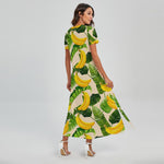 Aloha Banana Pattern Print Short Sleeve Maxi Dress