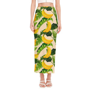 Aloha Banana Pattern Print Side Slit Maxi Skirt