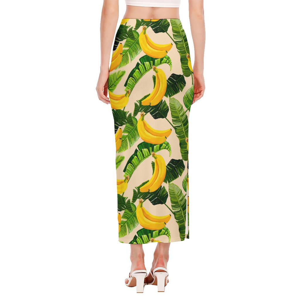 Aloha Banana Pattern Print Side Slit Maxi Skirt