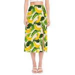 Aloha Banana Pattern Print Side Slit Midi Skirt