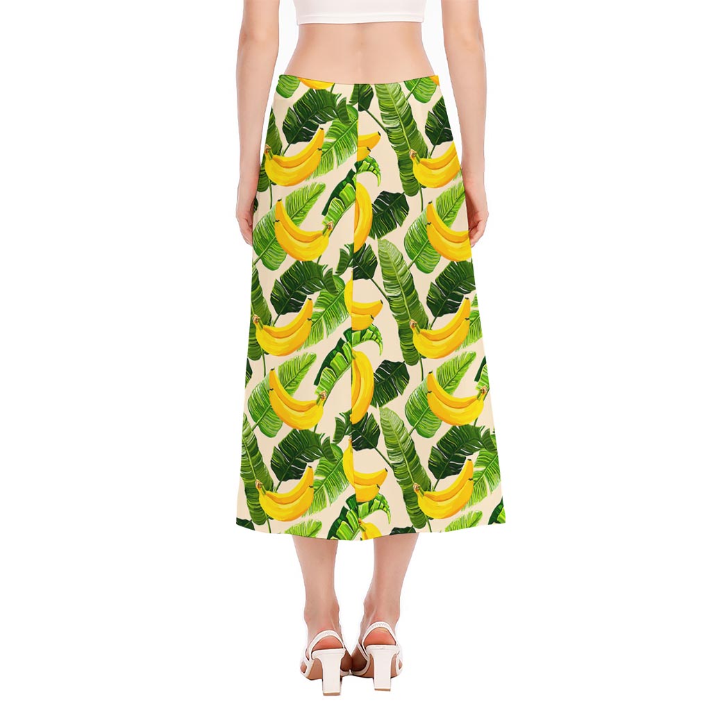 Aloha Banana Pattern Print Side Slit Midi Skirt