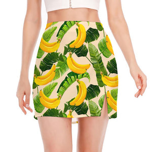 Aloha Banana Pattern Print Side Slit Mini Skirt