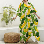 Aloha Banana Pattern Print Silk V-Neck Kaftan Dress