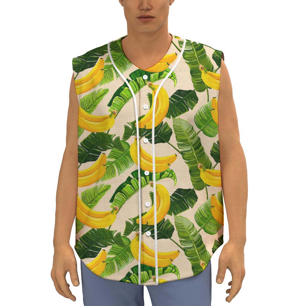 Aloha Banana Pattern Print Sleeveless Baseball Jersey