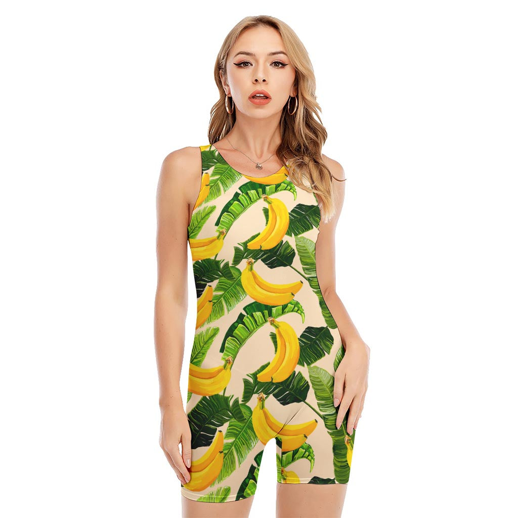 Aloha Banana Pattern Print Sleeveless One Piece Swimsuit