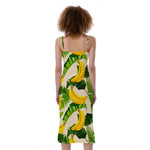 Aloha Banana Pattern Print Slim Fit Midi Cami Dress