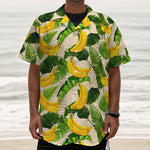 Aloha Banana Pattern Print Textured Short Sleeve Shirt