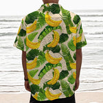 Aloha Banana Pattern Print Textured Short Sleeve Shirt