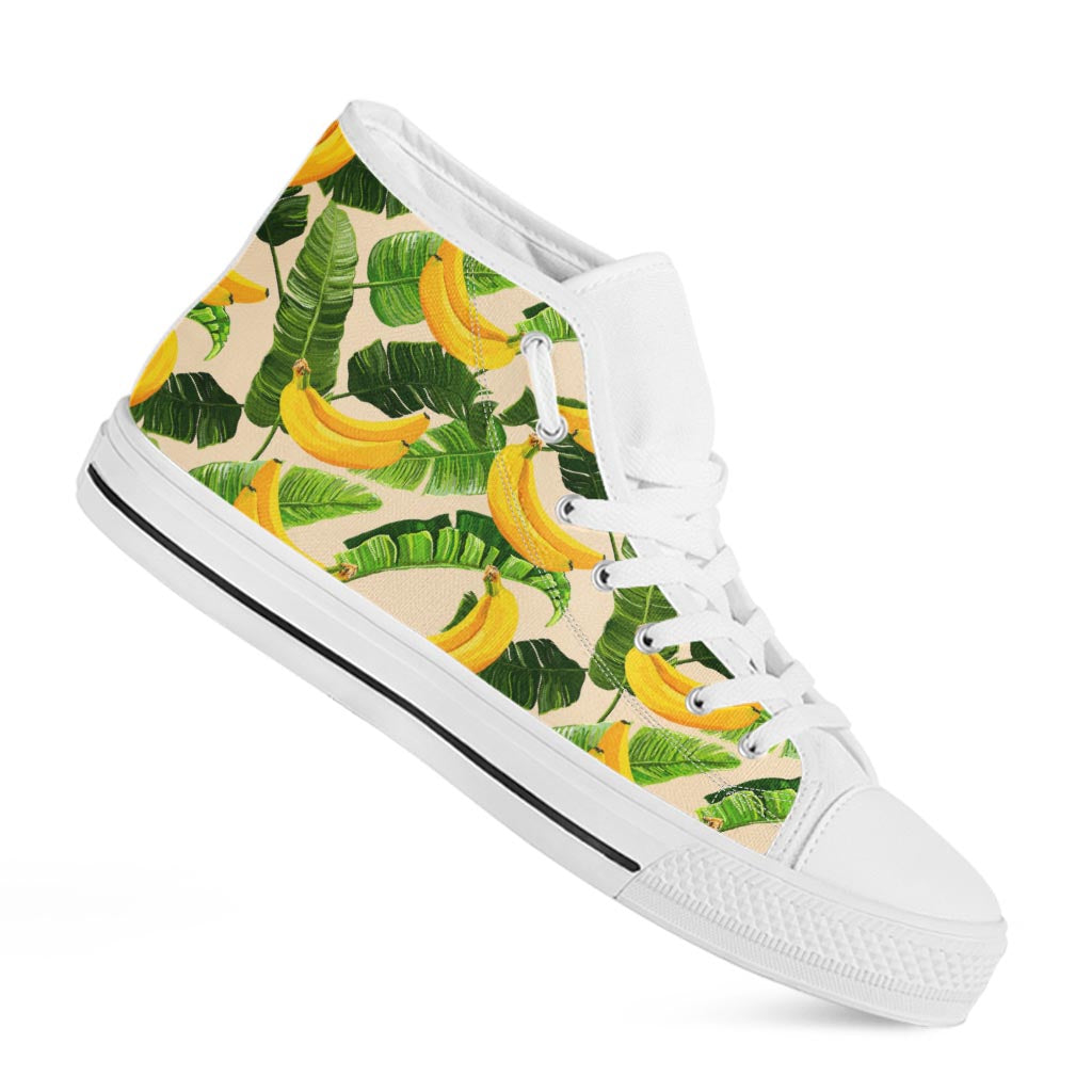 Aloha Banana Pattern Print White High Top Sneakers