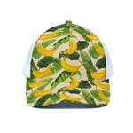 Aloha Banana Pattern Print White Mesh Trucker Cap