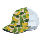 Aloha Banana Pattern Print White Mesh Trucker Cap