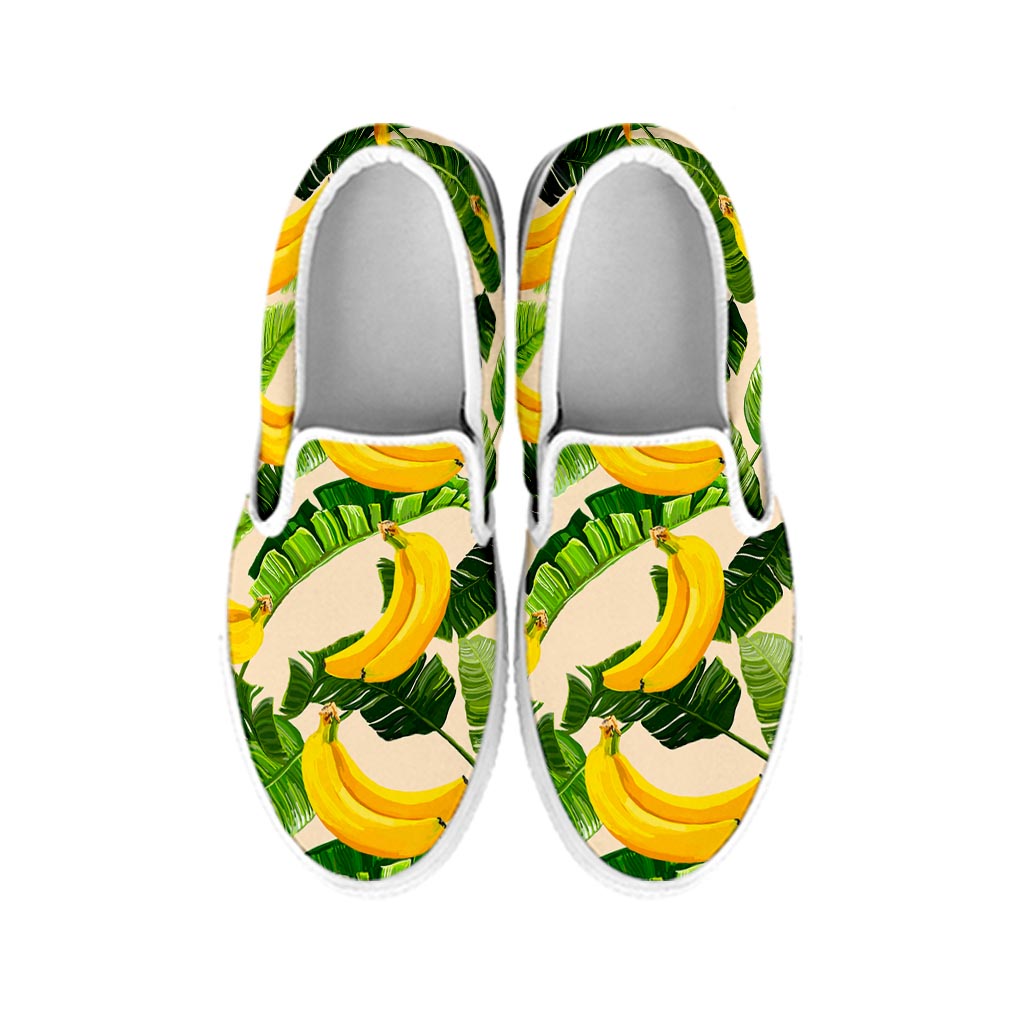 Aloha Banana Pattern Print White Slip On Sneakers
