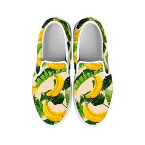 Aloha Banana Pattern Print White Slip On Sneakers