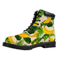 Aloha Banana Pattern Print Padded Collar Lace Up Boots