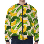 Aloha Banana Pattern Print Zip Sleeve Bomber Jacket