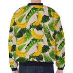 Aloha Banana Pattern Print Zip Sleeve Bomber Jacket