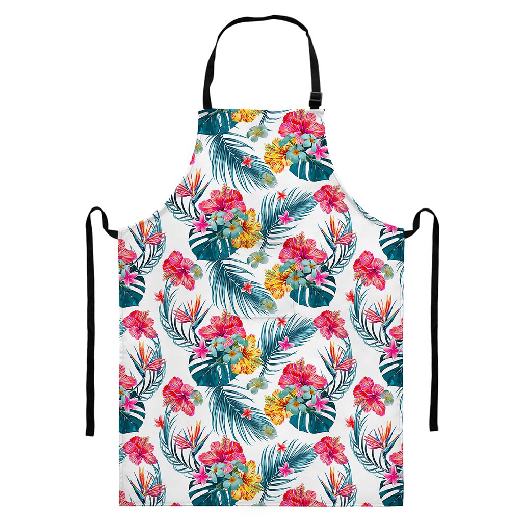 Aloha Hawaii Floral Pattern Print Bib Apron With Pocket