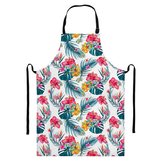Aloha Hawaii Floral Pattern Print Bib Apron With Pocket