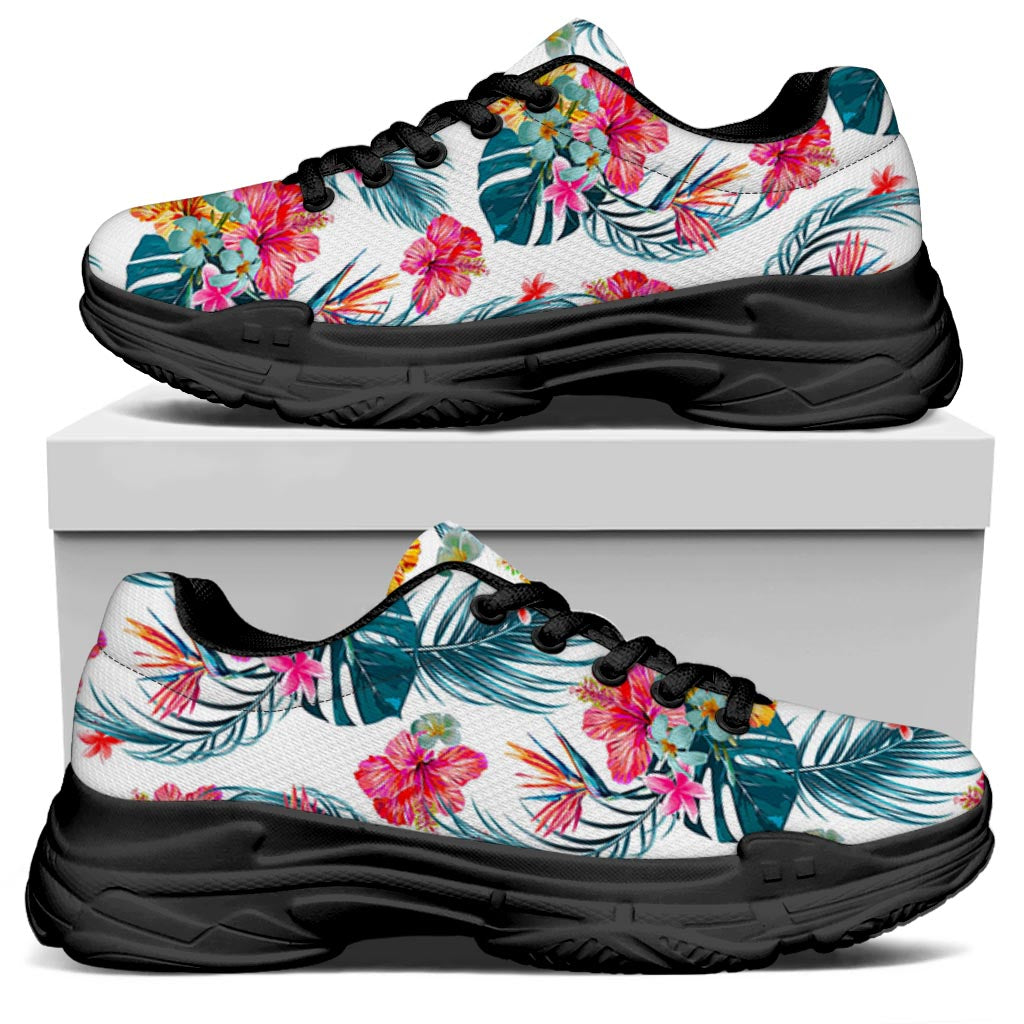 Aloha Hawaii Floral Pattern Print Black Chunky Shoes