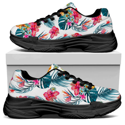 Aloha Hawaii Floral Pattern Print Black Chunky Shoes