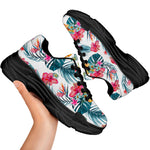 Aloha Hawaii Floral Pattern Print Black Chunky Shoes