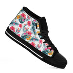 Aloha Hawaii Floral Pattern Print Black High Top Sneakers