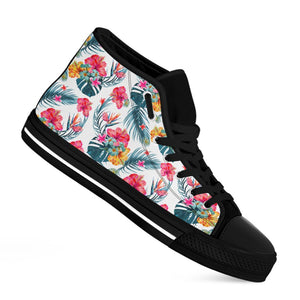 Aloha Hawaii Floral Pattern Print Black High Top Sneakers