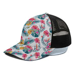 Aloha Hawaii Floral Pattern Print Black Mesh Trucker Cap