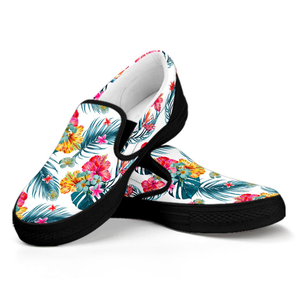 Aloha Hawaii Floral Pattern Print Black Slip On Sneakers