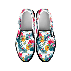 Aloha Hawaii Floral Pattern Print Black Slip On Sneakers