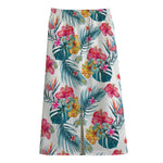 Aloha Hawaii Floral Pattern Print Cotton Front Slit Maxi Skirt